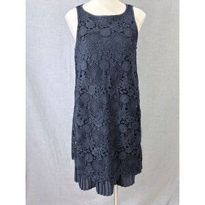 J. Jill Navy Blue Floral Crochet Lace Pleated Hem Shift Dress XS 157021